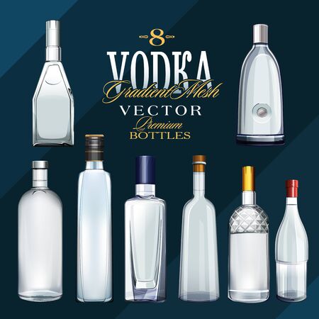 8 different bottles of vodka in a vector.のイラスト素材