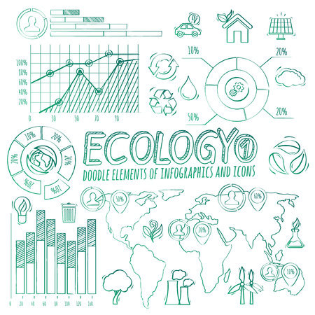 Ecology doodle infographic elements and icons in vector.のイラスト素材