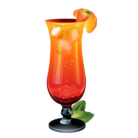 Orange alcohol cocktail with fruits and ice. Isolated vector illustrationのイラスト素材