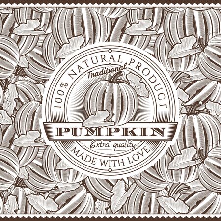 Vintage Pumpkin Label On Seamless Patternのイラスト素材