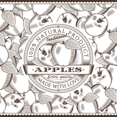 Vintage Apple Label On Seamless Patternのイラスト素材