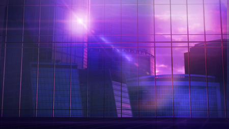 Large office building in front of a panoramic glass window.の写真素材