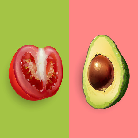 Avocado and tomato. Vector illustration