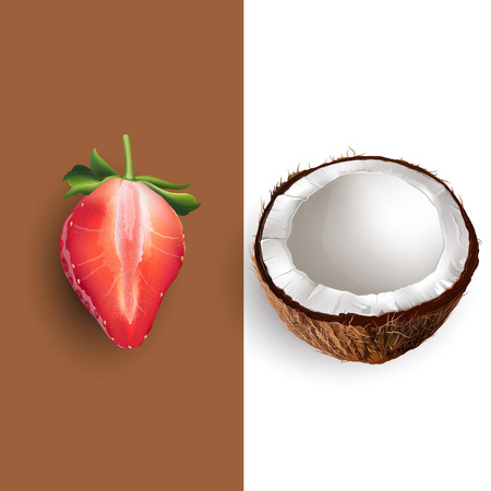 Coconut and strawberry. Vector illustrationのイラスト素材