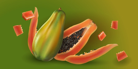 Papaya on green backgroundの写真素材