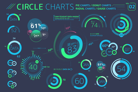 Circle Charts, Pie Charts, Donut Charts and Radial Charts Infographic Elementsのイラスト素材