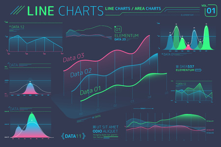 Line Charts and Area Charts Infographic Elementsのイラスト素材