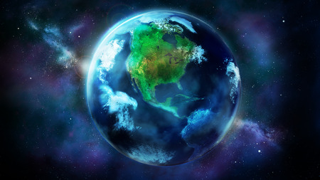The day half of the Earth from space showing North and South America.