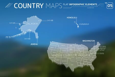 United States of America, Alaska and Hawaii Mapsのイラスト素材