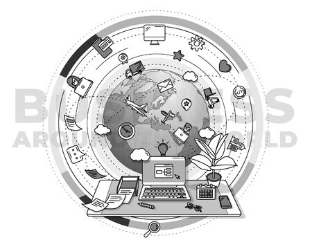 Promo poster illustrating business around the world.のイラスト素材