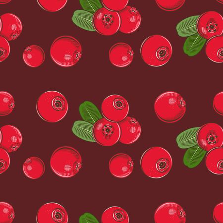 Colored seamless pattern with red cowberries in vintage styleのイラスト素材