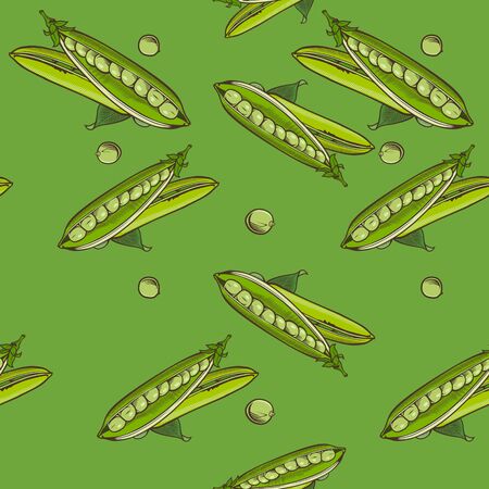 Colored seamless pattern with green peas in vintage styleのイラスト素材