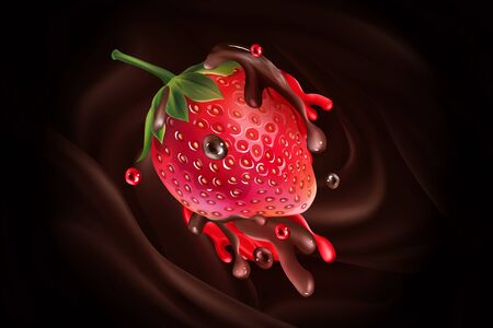 Strawberry in splashes of chocolate and juice.のイラスト素材