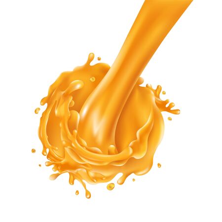 Pouring stream of orange juice. Realistic vector illustration.のイラスト素材