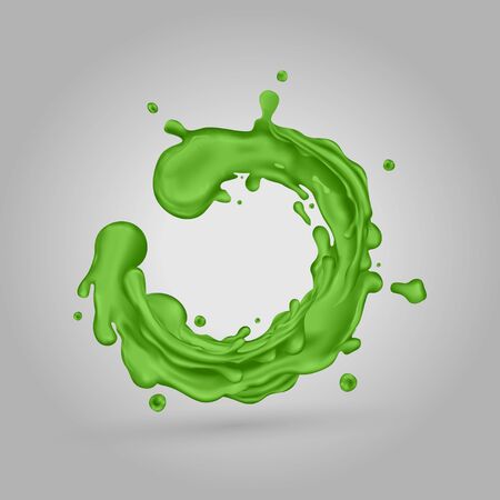 Green juice dynamic splash. Realistic vector illustration.のイラスト素材