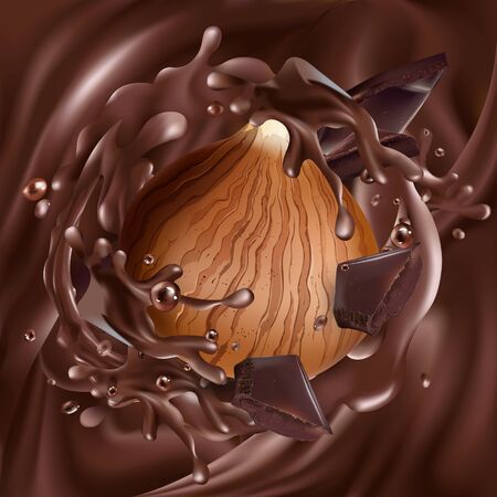 Hazelnut with chocolate pieces in liquid chocolate.のイラスト素材