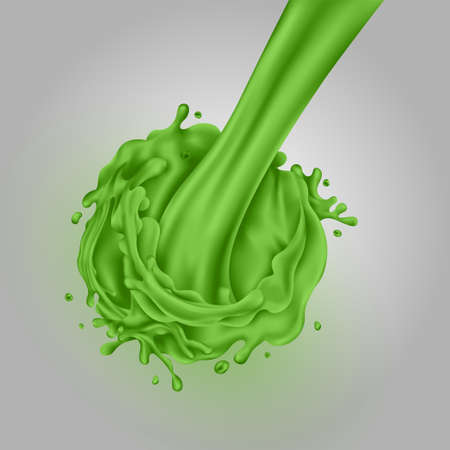 Pouring stream of green juice. Realistic  illustration.のイラスト素材