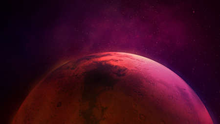 Planet Mars on a starry space background.の写真素材