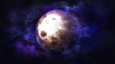 Fantastic view of the moon surrounded by nebulae.