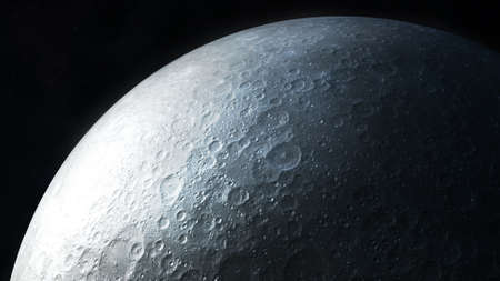 Realistic dark gray image of the moon surface close-up.の写真素材