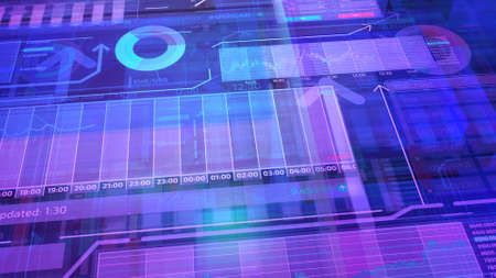 Violet background with layers of stock trading data.