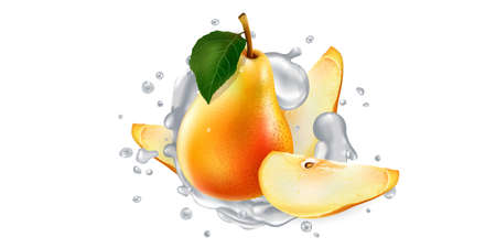 Pears in splashes of yogurt or milk.のイラスト素材