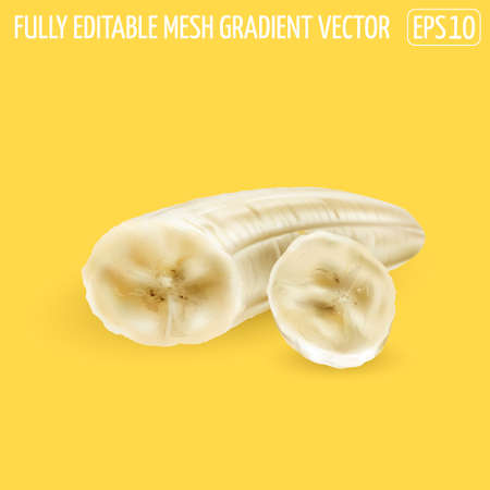 Peeled banana slices on a yellow background.のイラスト素材