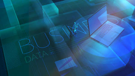 Abstract background with laptop on Business Data topic.