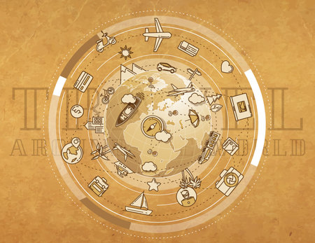 Travel around the world - detailed illustration for an advertising poster.のイラスト素材