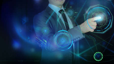 Financial background with holographic HUD interface elements.の写真素材