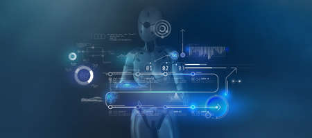 The robot works with an array of data. 3D render