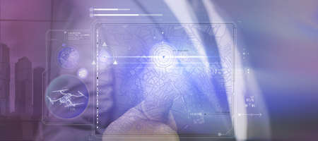 Control the drone on the virtual panel. 3D renderの写真素材