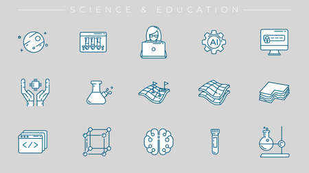 Science and Education concept line style vector icons set.のイラスト素材