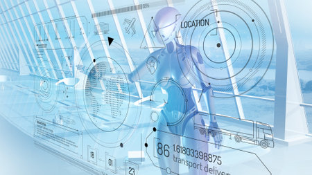 Artificial intelligence works with virtual interface of cargo delivery.