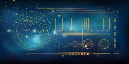 Infographics on a business theme with golden elements on a blue background.