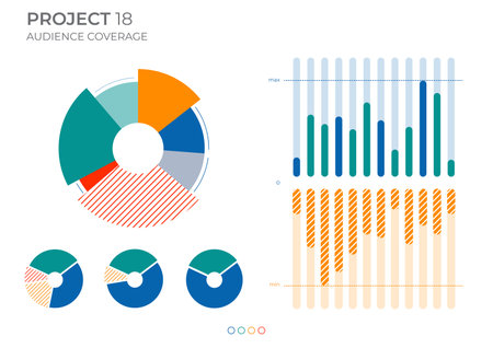 Coverage audience data charts in color. Vector elements charts.のイラスト素材