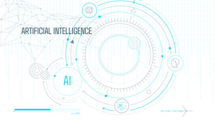 Artificial intelligence computing technology is used to create virtual infographics.のイラスト素材