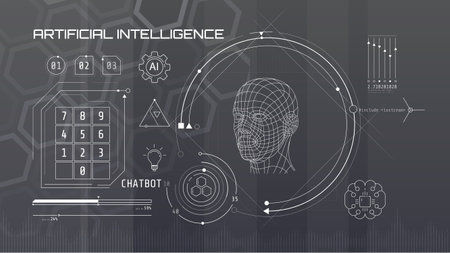 Built-in artificial intelligence in a technology circle with a 3D head on a abstract background.のイラスト素材