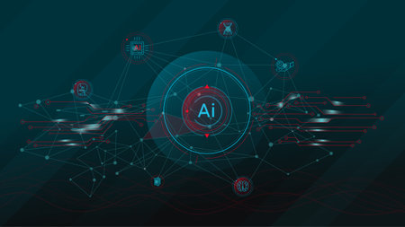 Futuristic interface with electronic chips and artificial intelligence.のイラスト素材