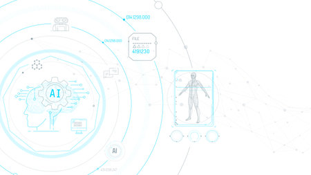 Virtual infographics with artificial intelligence and 3D human model.のイラスト素材