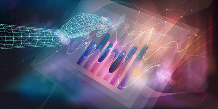 Abstract infographics of new technologies in the global economy with positive dynamics of growthのイラスト素材