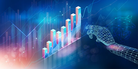 Infographics with the concept of the interaction of AI with the global marketのイラスト素材