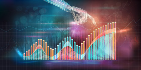Analysis of economic growth graphs and financial market research using artificial intelligence.のイラスト素材