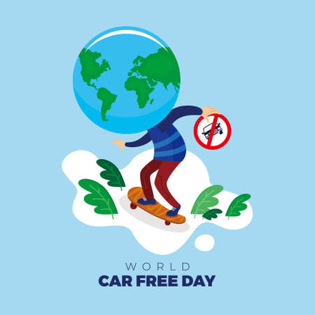 Skateboarding on world car free dayのイラスト素材