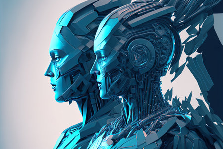 Android, robot, cyborg, illustration representing the concept of how artificial intelligence is revolutionizing the world of work - AI Generated contentの素材