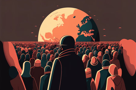 Colorful vector conceptual illustration of climate activists protest against governments to reduce the use of fossil fuels. AI generatedの素材