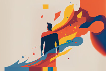 Beginning of a new life represented by colorful abstract conceptual vector illustration. AI generatedの素材