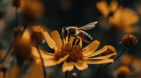 Honey bee on flower, close up macro. AI generatedの素材