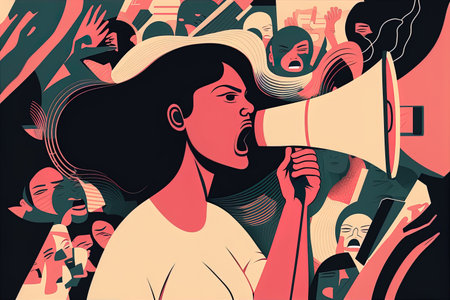 Human rights activists protesting for a more equal society. colorful vector illustration. AI generatedの素材