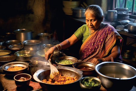 An unidentified woman cooks food in a restaurant in Pokhara circa October 2013 in Pokhara.の素材